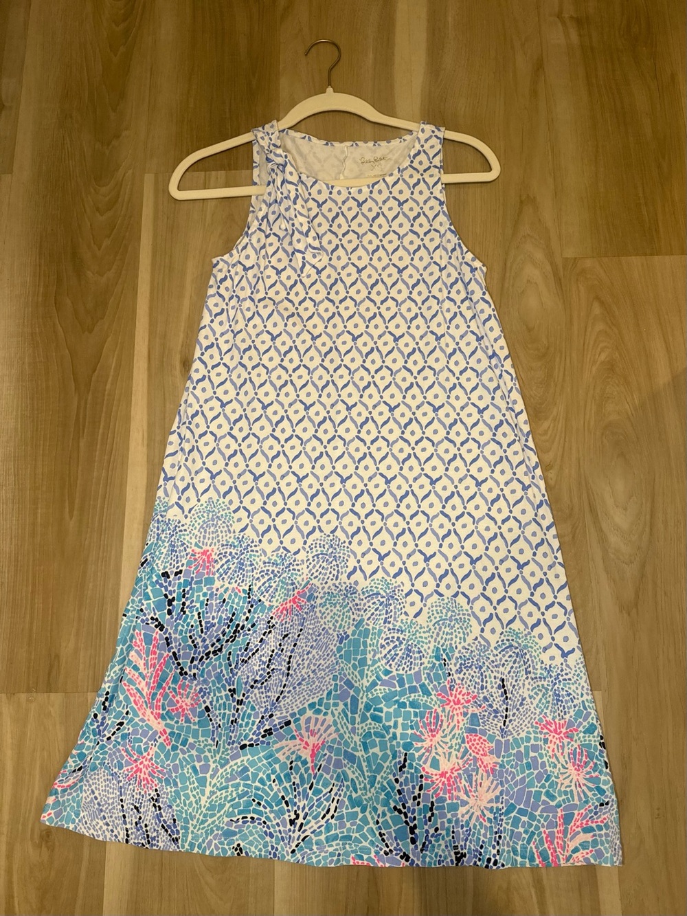 Lilly Pulitzer White, Blue & Pink Mosaic-Trim Sleeveless Midi Dress